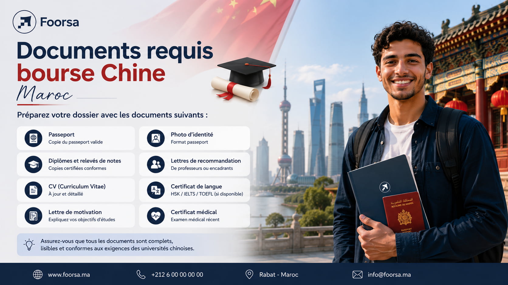 Documents requis bourse Chine Maroc